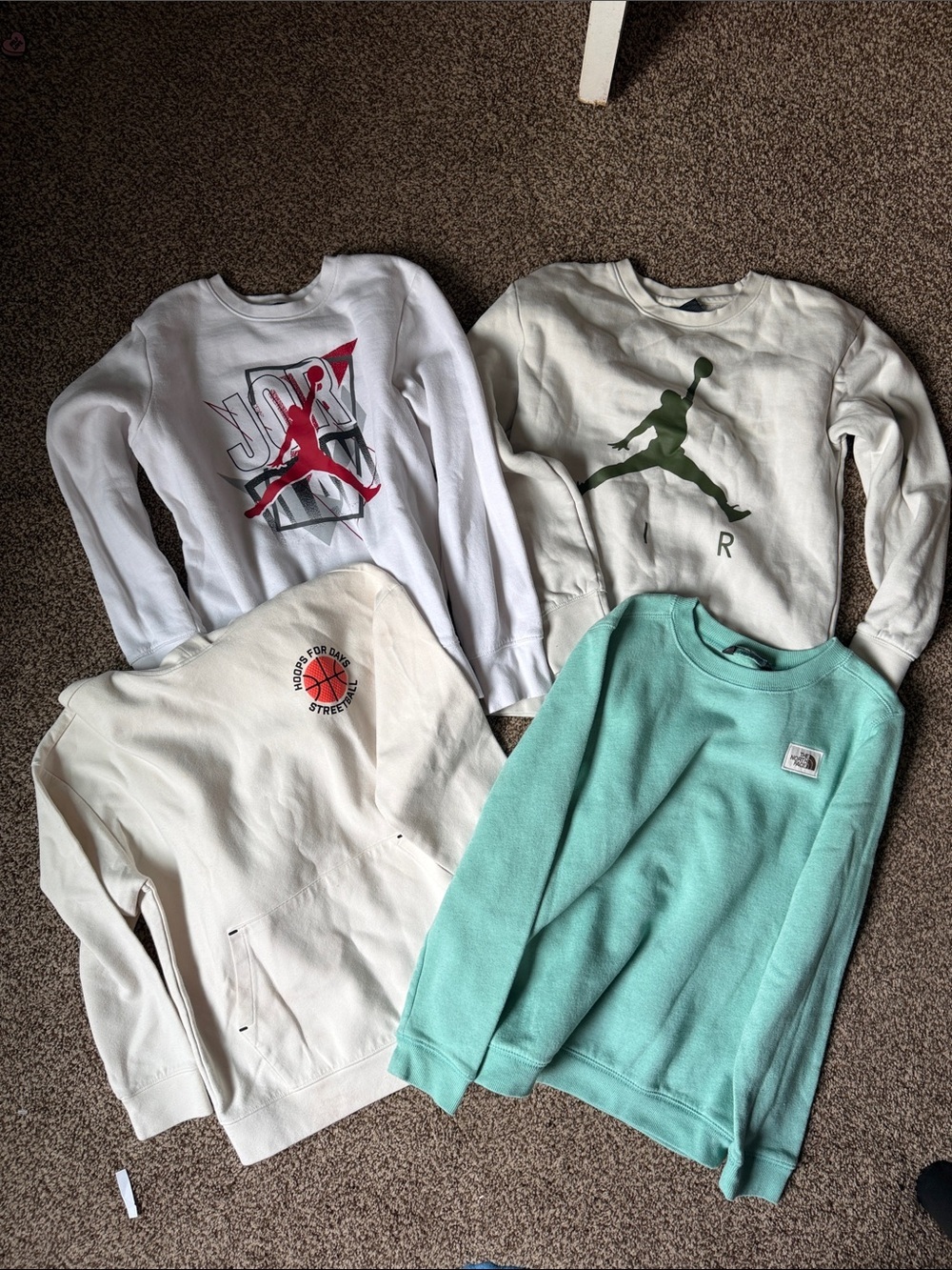 Jordan Kids' White Sweatshirts with Red and Green Jumpman Graphics